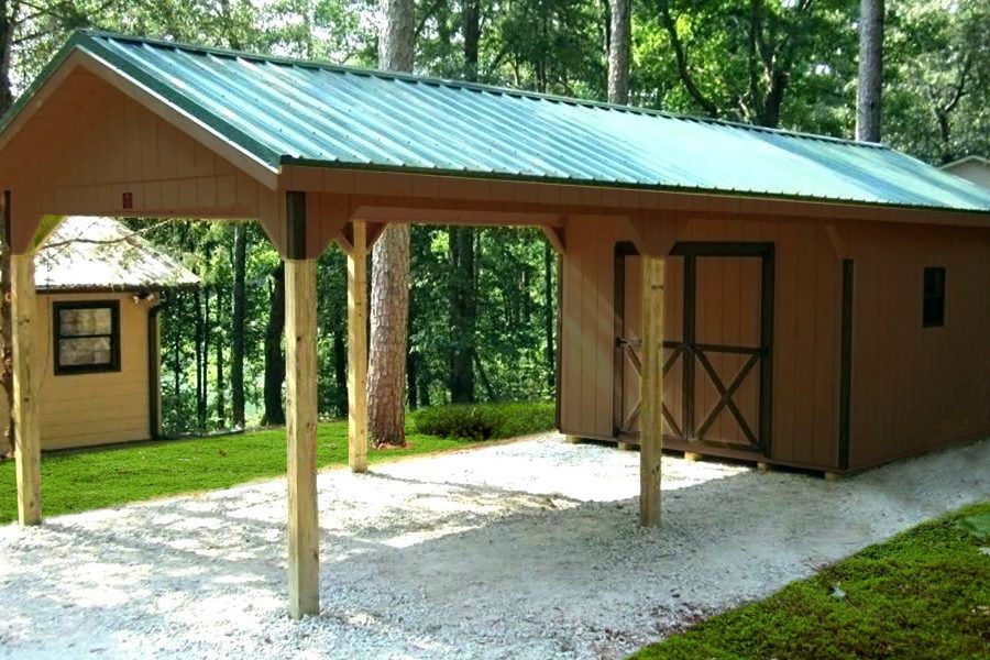 Lean Car Port with 12 x 14 Shed BROWN